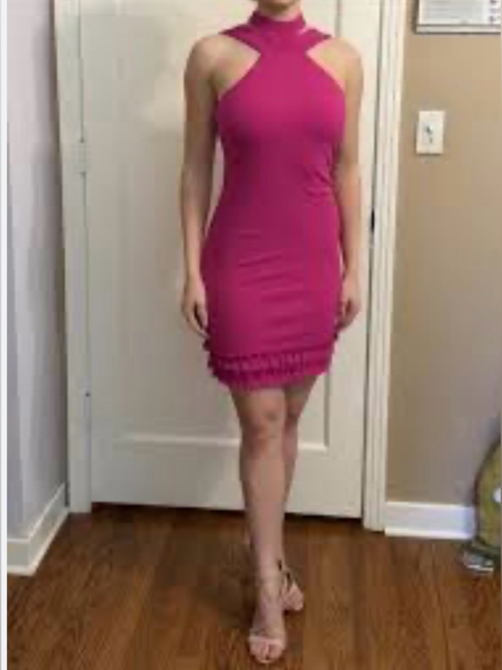 bebe Fuchsia Halter Cutout Bodycon Mini Dress - Picture 1 of 8